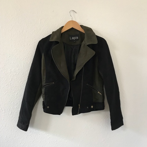 Lapis Jackets & Blazers - Motorcycle Jacket by Lapis Faux Suede Army Green
